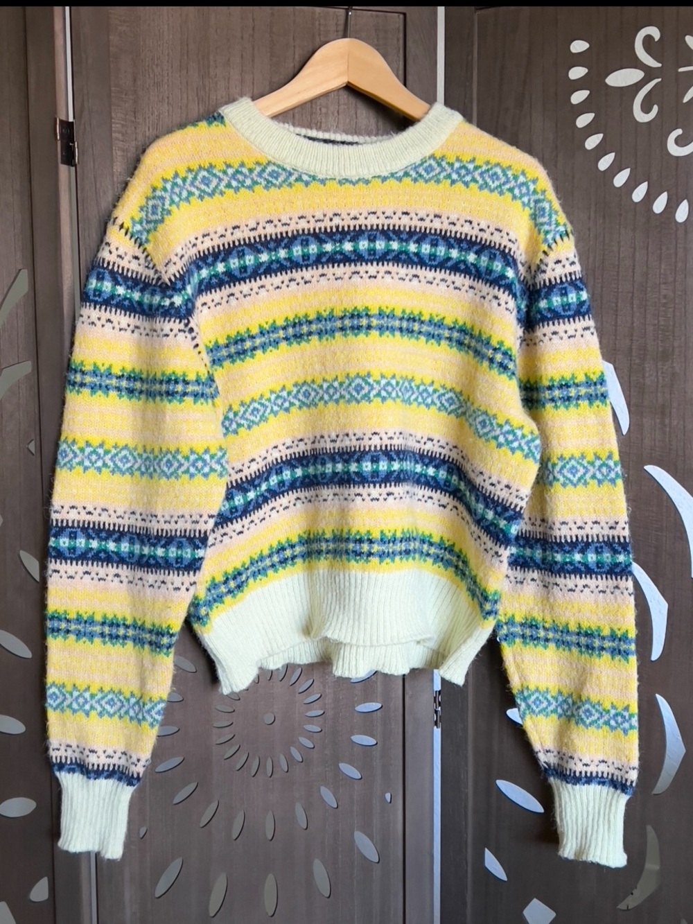Urban Outfitters Yellow Multi Fair Isle Crewneck Sweater